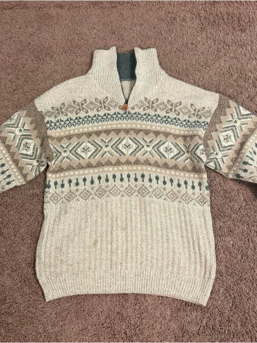 Unbranded Cream/Gray Patterned Quarter Zip Sweater, Size L